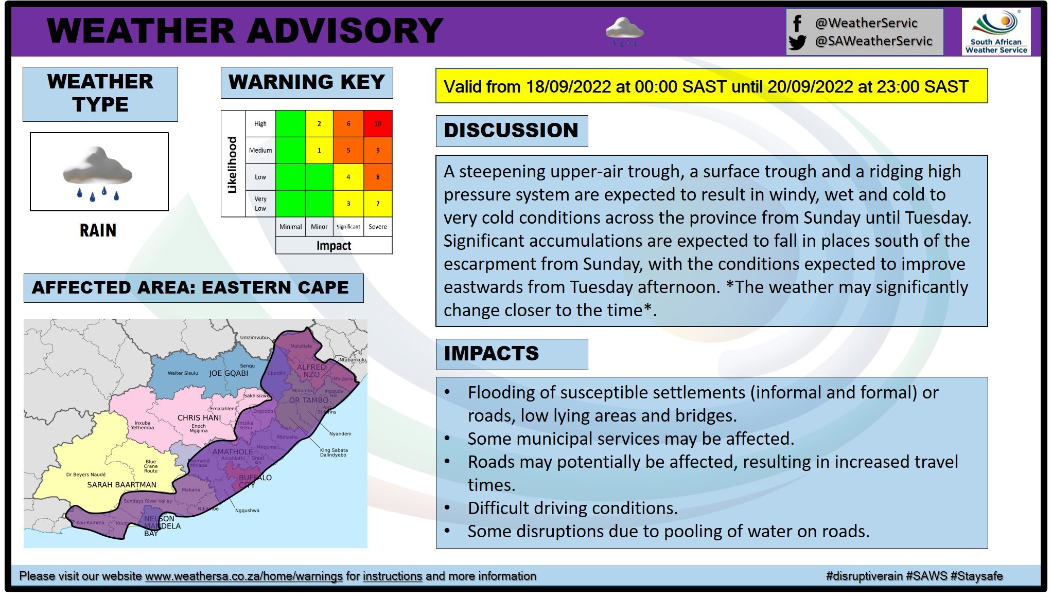 SA Weather Service on Twitter "Weather advisory Eastern Cape 18 20 September 2022 https//t