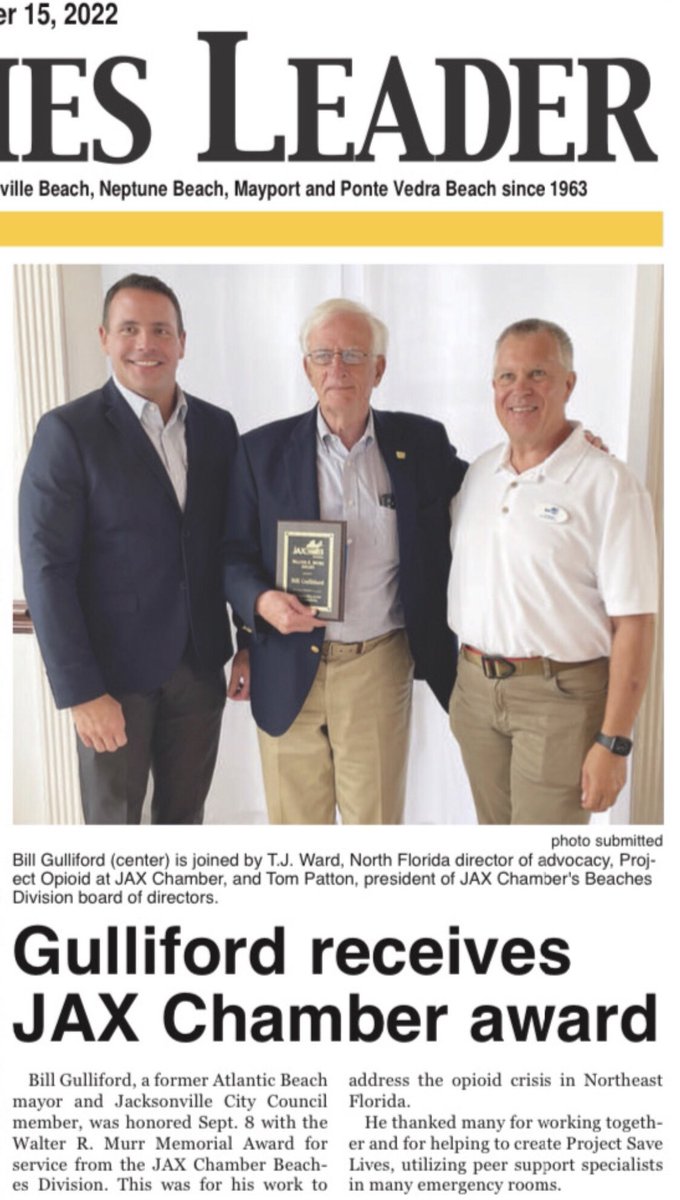 TJ Ward (@tjwardfl) on Twitter photo Thank you to <a href="/BeachesLeader/">The Beaches Leader</a> for honoring the foundation Mr. Gulliford laid for this significant work in North Florida.
<a href="/JAXChamber/">JAX Chamber</a> Thank you to <a href="/BeachesLeader/">The Beaches Leader</a> for honoring the foundation Mr. Gulliford laid for this significant work in North Florida.
<a href="/JAXChamber/">JAX Chamber</a>