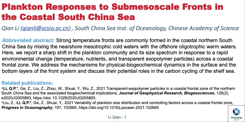 SWOT_AdAC's tweet photo. #VirtualPosterSession #FilaChange
"Plankton Responses to Submesoscale Fronts in
the Coastal South China Sea" by Qian Li https://t.co/fhBYYn0eQp