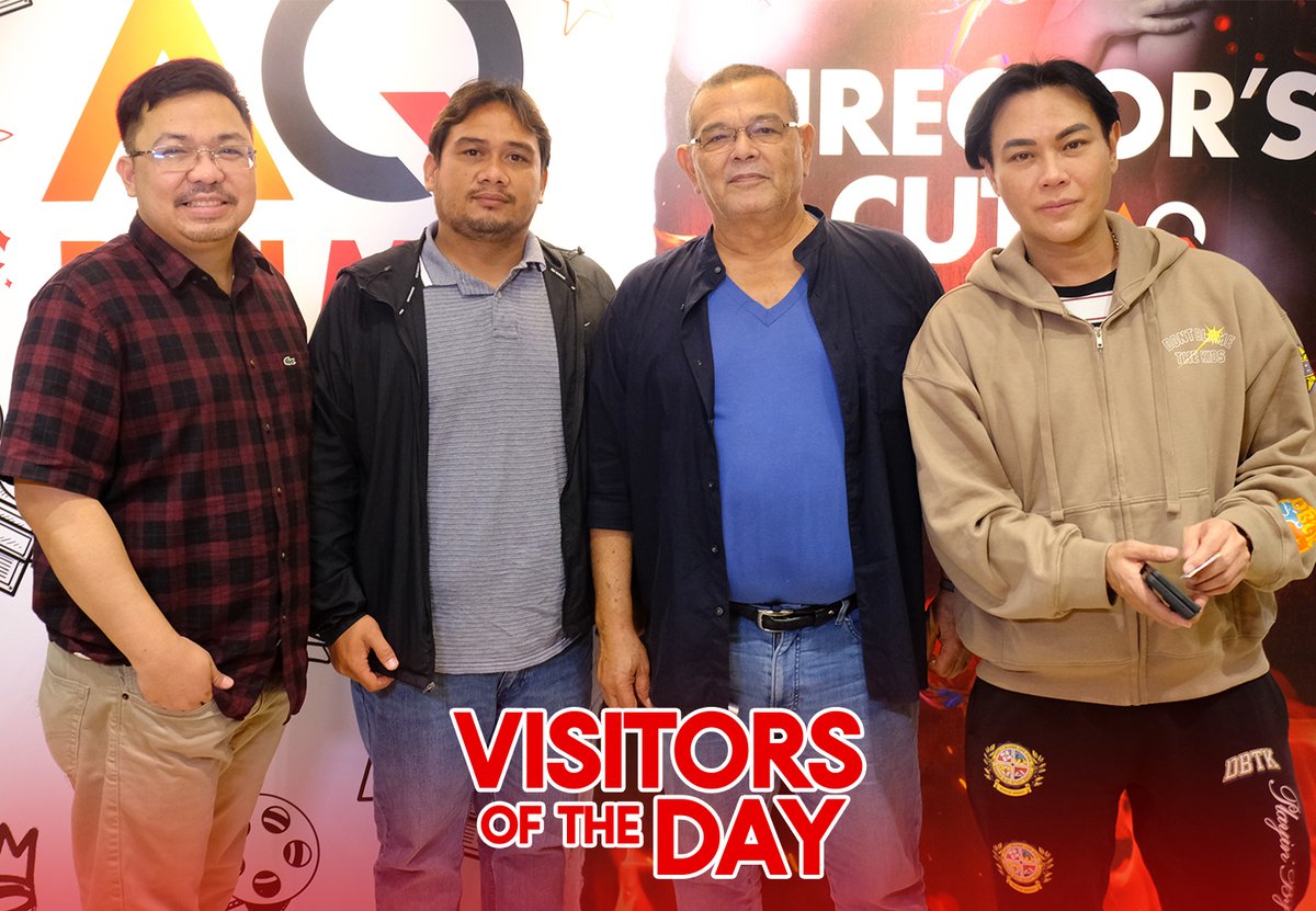 aqprimestream's tweet photo. LOOK: #MangKanor lead star himself, Rez Cortez, visited AQ headquarters with #Nelia director, Lester Dimaranan.
In photo (L-R): AQ Prime President and CEO, Atty Aldwin Alegre; #LesterDimaranan; #RezCortez; and AQ Prime Creative Business Partner, Rs Francisco. https://t.co/x5wwri9MEP