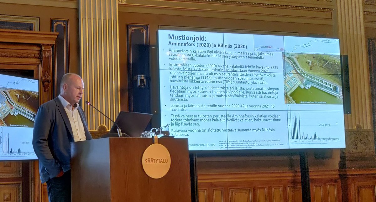 Seurannan mukaan vaelluskalat käyttävät kalateitä ja myös heikommin uivat lajit hyötyvät niistä, kertoi Teppo Vehanen <a href="/LukeFinland/">Luonnonvarakeskus</a>:sta #Freshabit-hankkeen loppuseminaarissa. 
#kalatie #vaelluskala #taimen