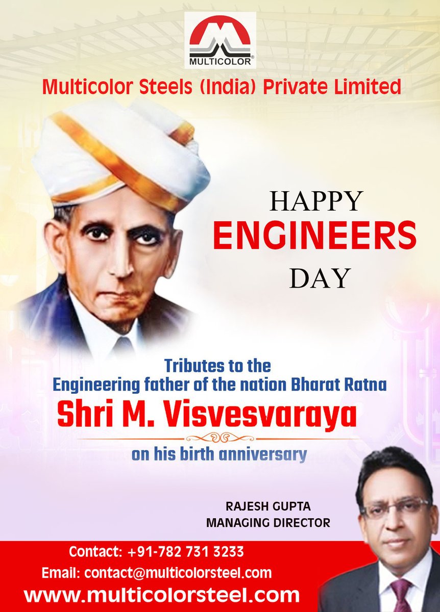 multicolor121's tweet photo. Engineers Day is observed in the memory of the most celebrated engineer of India, Bharat Ratna Shri Mokshagundam Visvesvaraya. Our sincere tribute to him on his birth anniversary and greetings to all engineers who have transformed the country with their innovation #EngineersDay https://t.co/8ZNPttjovE