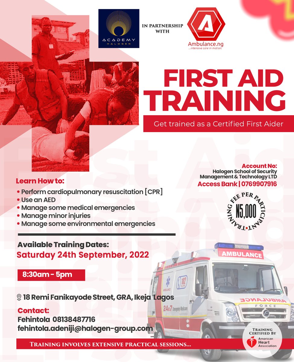 AcademyHalogen's tweet photo. Get trained as a Certified First Aider.
Register here: https://t.co/Owt8n56N6u
#firstaid #firstaidtraining #firstaidtrainingcourse https://t.co/AXLYJhpljD