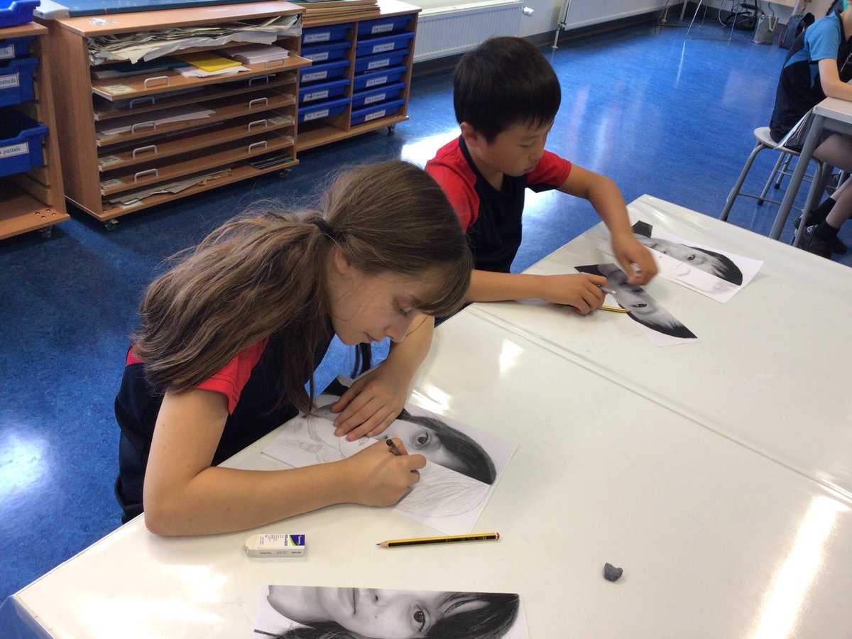 BSNJSV's tweet photo. #JSVYear6 are learning different sketching techniques in Art. Today, we are using a pencil to measure and help plot our facial features. #BSNArt https://t.co/dlzXa6L6VW
