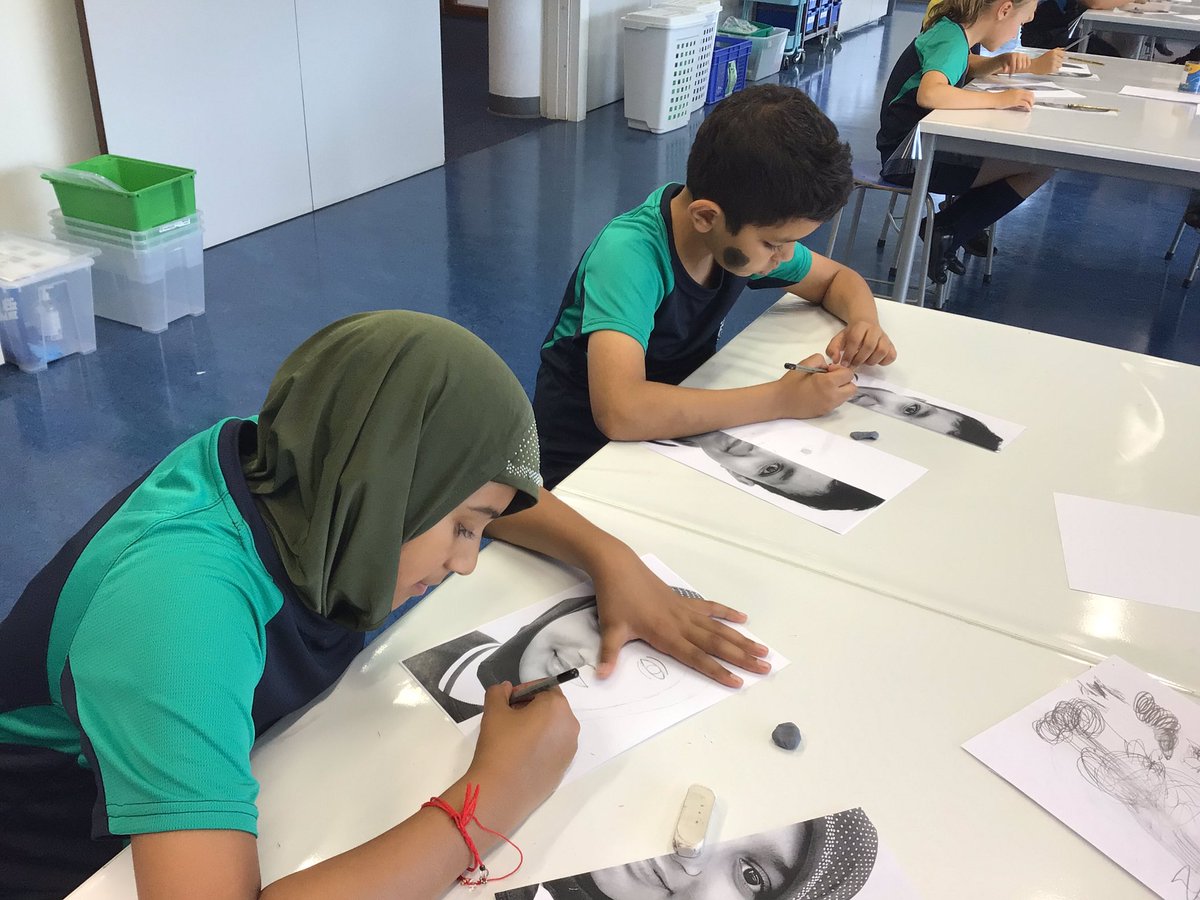 BSNJSV's tweet photo. #JSVYear6 are learning different sketching techniques in Art. Today, we are using a pencil to measure and help plot our facial features. #BSNArt https://t.co/dlzXa6L6VW