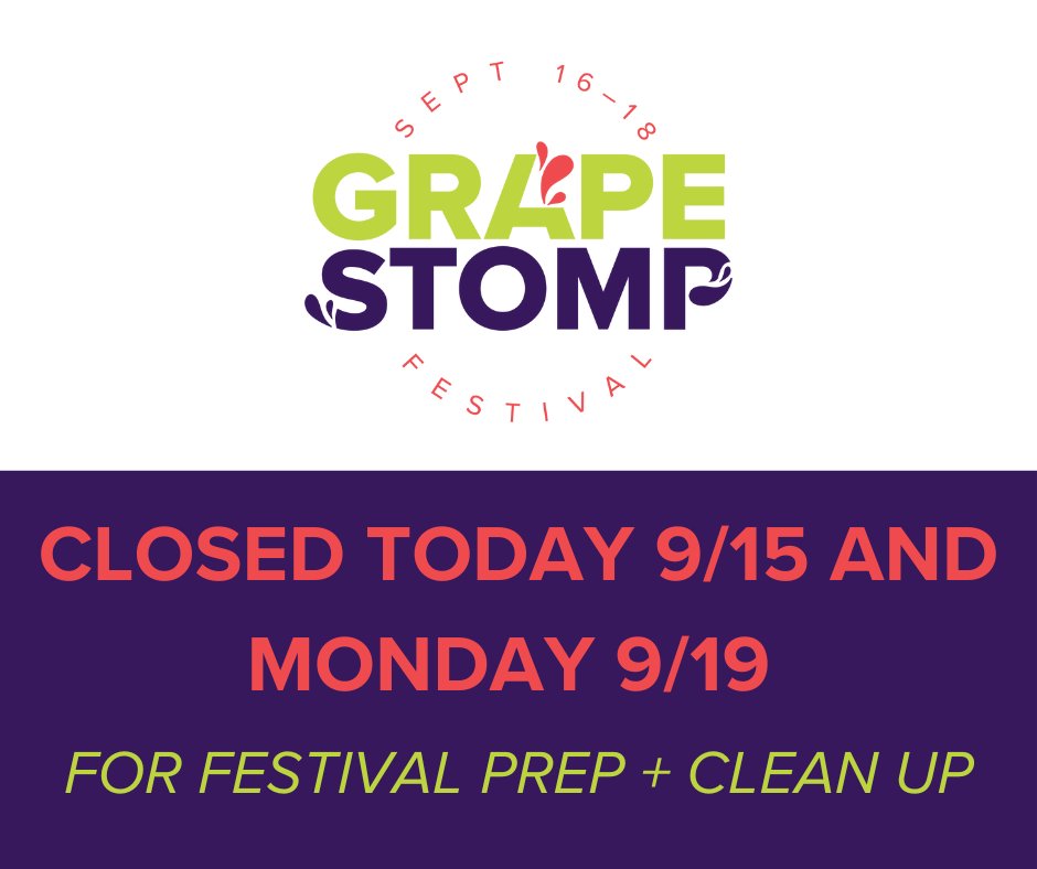 ALL of Bold North Cellars (Stoke, Carlos Creek Winery, 22 Northmen Brewing Company) will be closed TODAY 9/15 for Grape Stomp festival prep and Monday 9/19 for festival clean up. Can't wait to see you at Grape Stomp 2022!

GET TICKETS: ccwgrapestomp.com/admissions-tic…

#boldnorthcellars