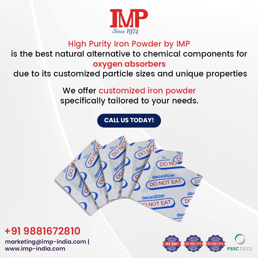 PowdersMetal's tweet image. High Purity Iron Powder by IMP is the best natural alternative to chemical components for oxygen absorbers due to its customized particle sizes and unique properties.

Contact on: +91 9881672810

imp-india.com

#IMP #IMPIndia #HighPurityIronPowder #OxygenAbsorbers