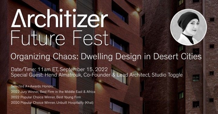 Tune in today at 11am ET to learn more about Dwelling Design in Desert Cities with Hend Almatrouk of Studio Toggle Architects
. Register to receive a link for the #FutureFest live talk: arc.ht/3CwsBXL