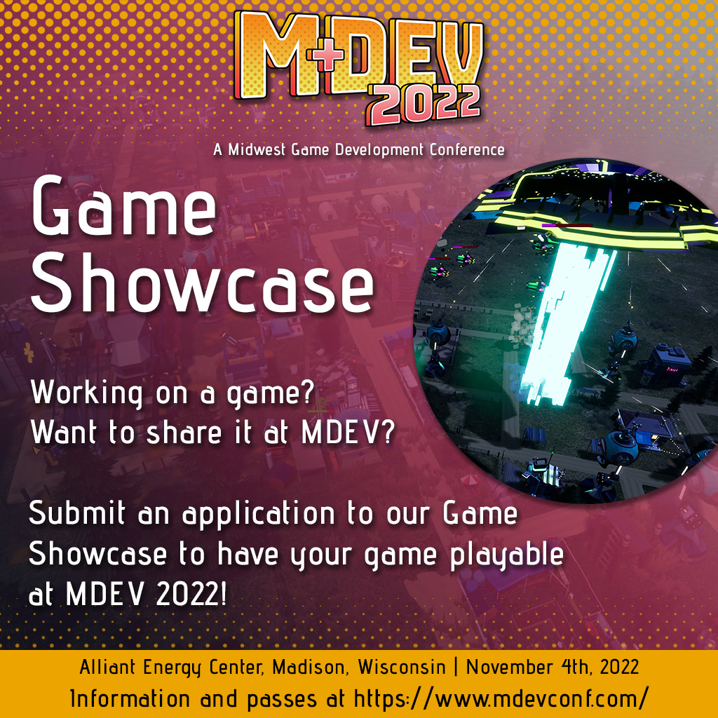 We want #games! #MDEV 2022, a #midwest #gamedev conference, is looking for #indies wanting to share builds of their in-development games. 🕹️🎮

Apply now! forms.gle/qT8cDBQhtDTxhx…

Info and passes at mdevconf.com 🔖
#gaming #indiedev #wisconsin #gamesindustry