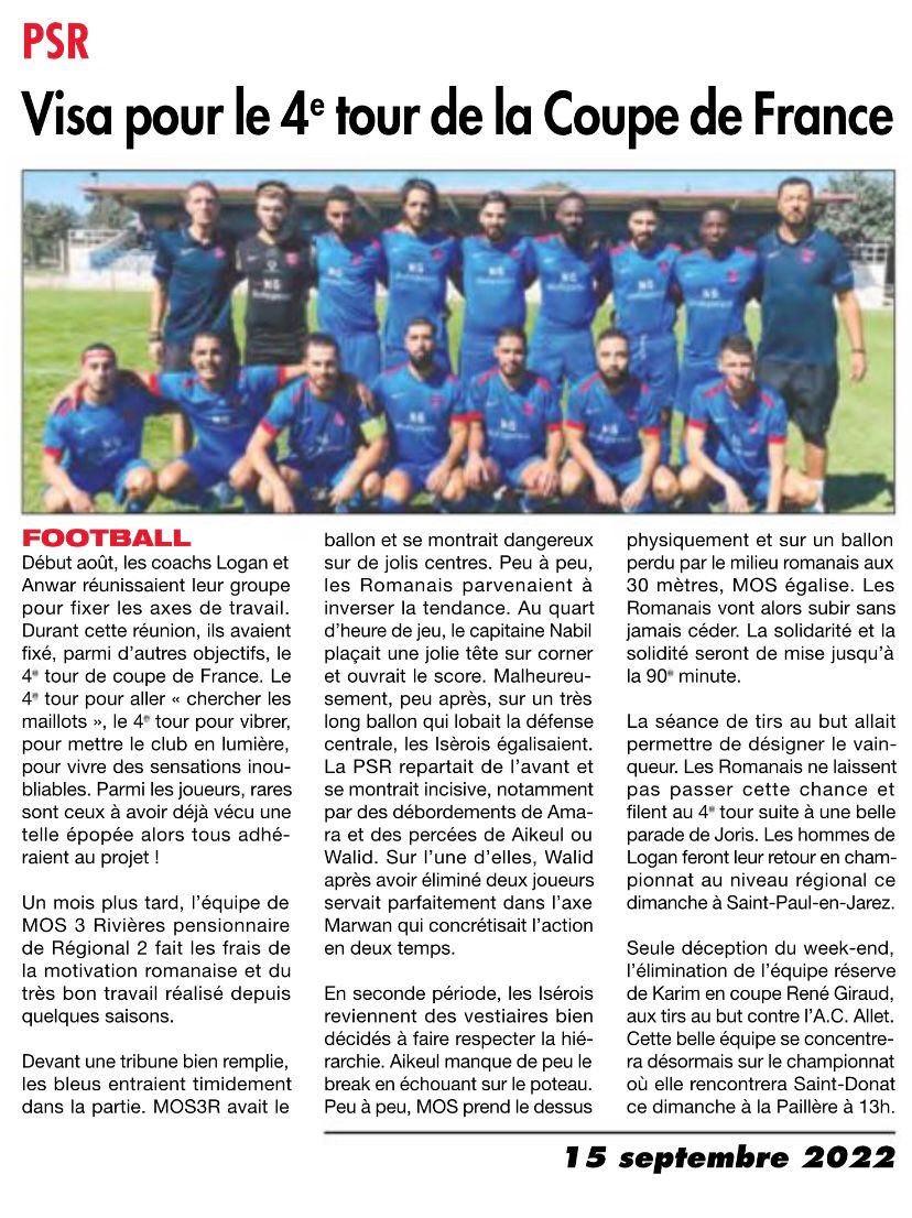 psromansfoot's tweet photo. La P.S. ROMANS au 4ème tour de la Coupe de France, c'était l'un des objectifs avec le maintien en Régional 3.
Dès lors, tout résultat positif sera un "plus". Gageons que les hommes de Logan et Anwar (dit POGBA) n'iront pas en touriste à CREST, prochain adversaire de Régional 2. https://t.co/2nxCwKglKx