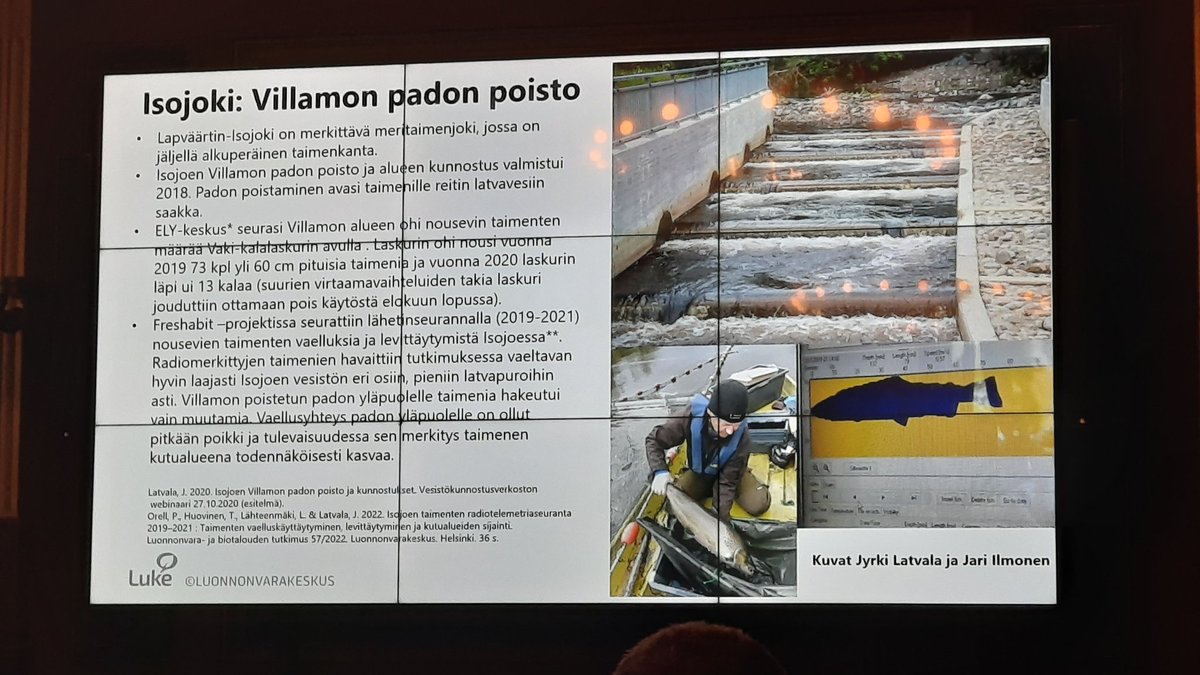 palouhi's tweet photo. #freshabit-loppuseminaarissa @TVehanen kiteyttää johtopäätöksiä kalateiden tehokkuudesta. Haasteita riittää ja tutkimukseen pohjautuvia ratkaisuja tarvitaan! @LukeFinland https://t.co/kFNEtlSy2j