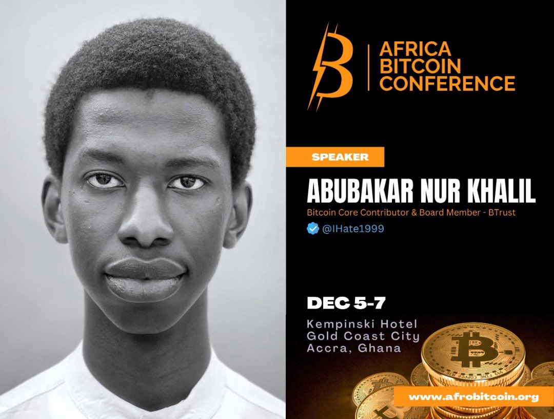 Meet Africa Bitcoin Conference Speaker Abubakar Nur Khalil Abubakar  (@ihate1999) is a Nigerian programmer, Bitcoin Core contributor,CEO & CTO  of Recursive Capital Join @ihate1999 at Kempinski Hotel Accra, Ghana, on  Dec 5th-7th