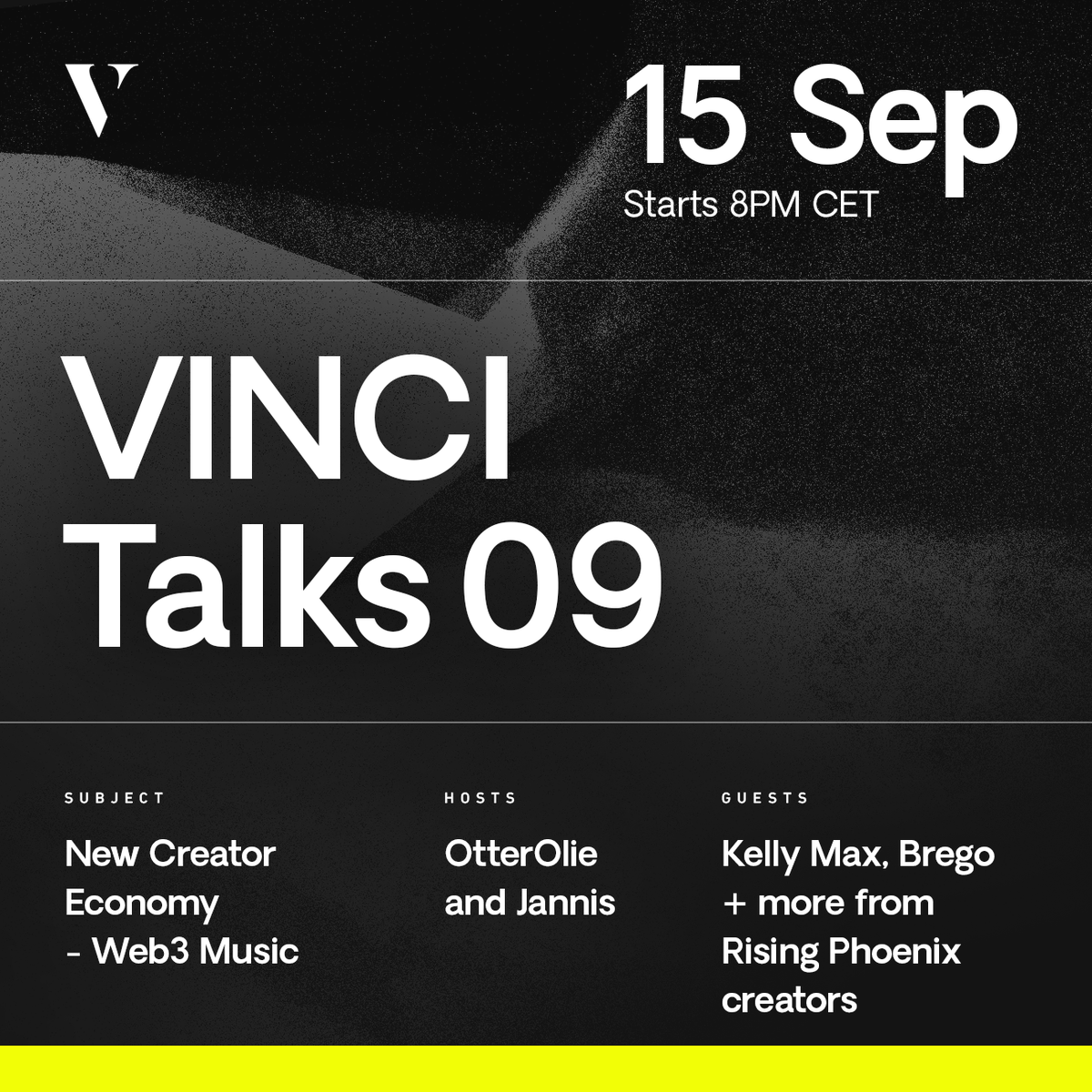 byvinci_io's tweet photo. 🔸VINCI Talks 09: New Creator Economy - web3 Music

Join us today for a conversation with a versatile panel of artists and musicians discussing the new creator economy that #Web3 has to offer.

🕗20:00 CET
https://t.co/Q9ojtdvrTh

See the complete list of guests⏬ https://t.co/ujLEbEUQtY