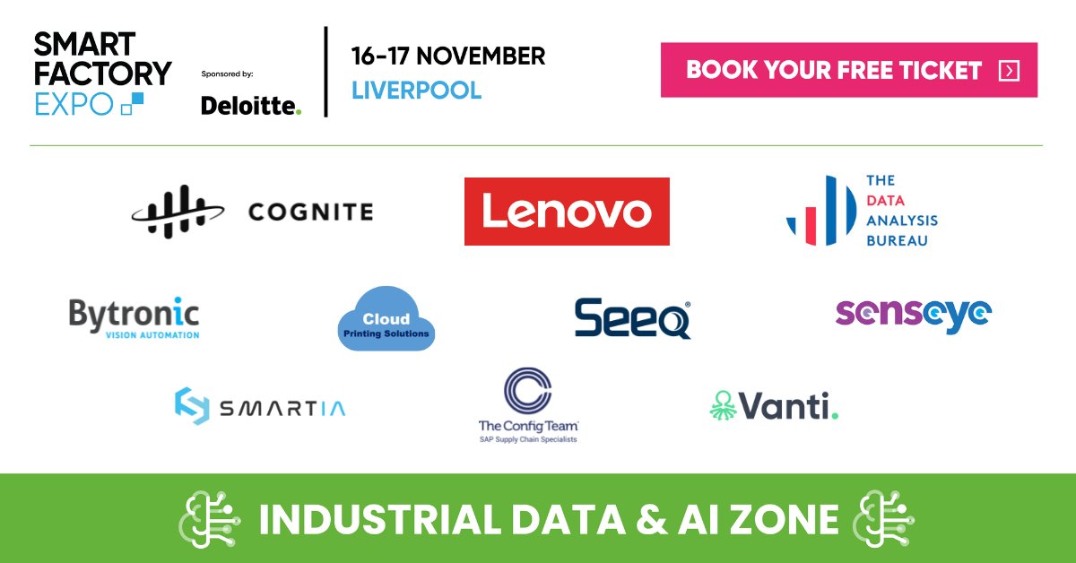 Check out the exhibitors we have in our Industrial Data &amp; AI zone at #SmartFactoryExpo! ☁️

The event is spread across five distinct Visitor Zones focused on different stages of the smart factory value chain.

Book your free ticket using this link: hubs.la/Q01m0rZZ0