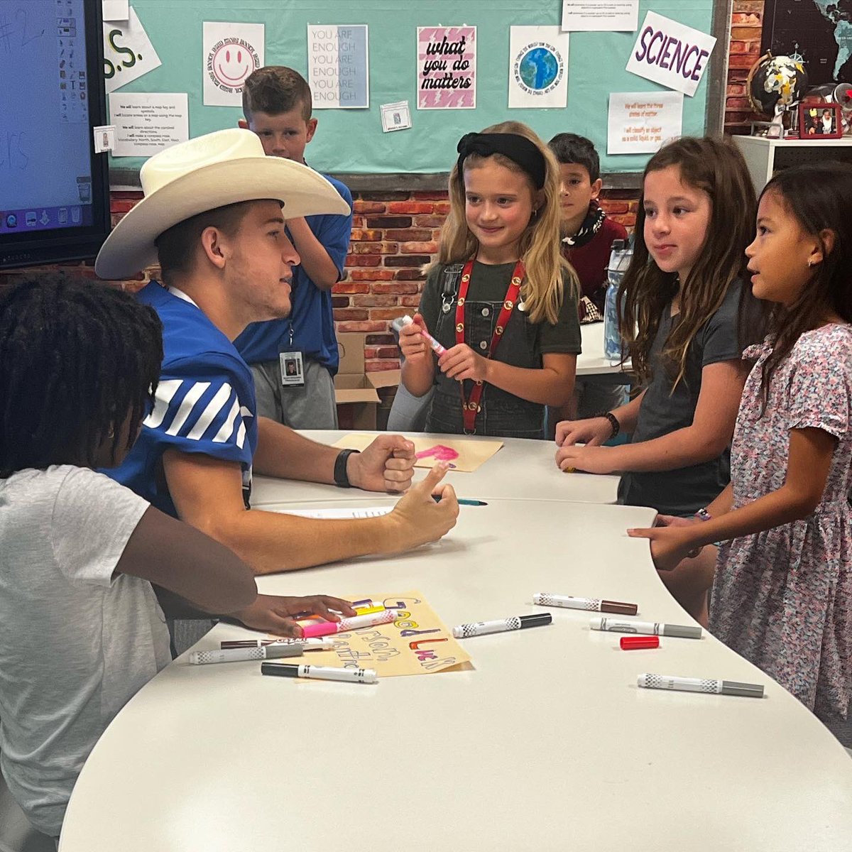 daniellssquad's tweet photo. Not to brag but we may have the best football reader ever! He’s doing more than reading…he’s talking to the kids, listening to their stories, &amp; showing them they really matter! @CarsenBates1 you’re being a great role model to these kids! Proud of you! @MidloPanthers https://t.co/Je3SAvpID3