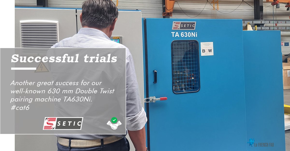 SeticPourtier's tweet photo. 630 mm pairing line dedicated for Industrial Ethernet cable CAT6 composed with a two positions driven unrolling pay-off type DRM630N-2M and one double twist machine with motorised capstan type TA630Ni has been successfully tested and will reach its facility shortly ! https://t.co/VYBr7TrVYM