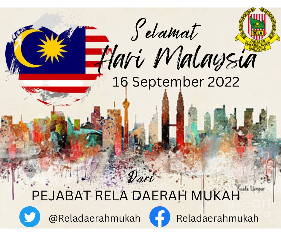 RELADAERAHMUKAH's tweet photo. SELAMAT MENYAMBUT HARI MALAYSIA 2022

#relamukah
#relamukahnegerisarawak
#relamalaysia
#jubliemasrela
#SetiaBerbakti 

RELA Negeri Sarawak https://t.co/GLcnpTlUgL