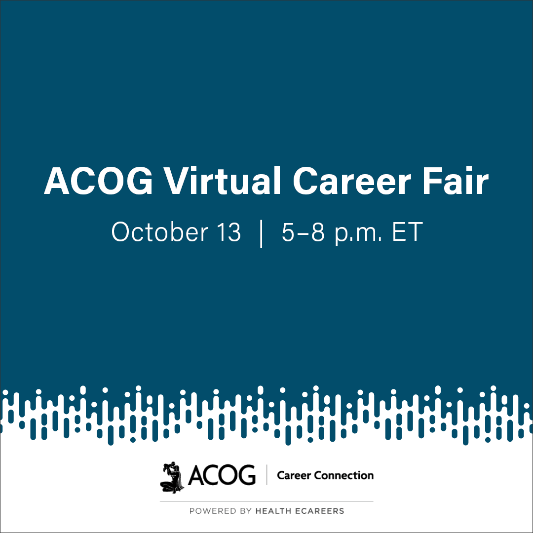 acog's tweet photo. Have you registered for ACOG’s Fall Virtual Career Fair? Join us October 13 from 5 to 8 p.m. ET to virtually meet with top employers looking to hire health care professionals like you who specialize in obstetrics and gynecology. Register now: https://t.co/YNQoxnDw1J https://t.co/pEzTQXYi4S