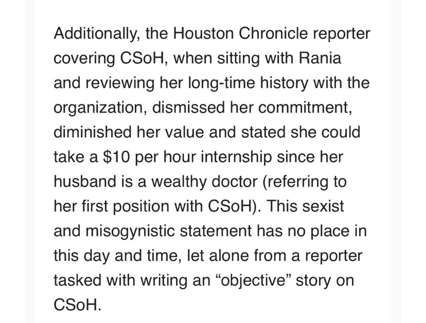 hollyshansen's tweet photo. Inbox: In ⁦@CrimeStopHOU⁩ response to “false reports of noncooperation” includes this stunning allegation of a reporter’s comments to female CEO ⁦@theraniareport⁩

#Houston #Texas #HarrisCounty https://t.co/JK9lnNmUxs