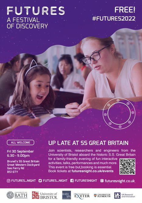 johanna_blee's tweet photo. Come join us at the UP Late FUTURES festival on SS Great Britain for free!! Me and my team will be exploring the slimy world of clever biofilms 🧫🦠🧠#FUTURES22 https://t.co/PRyMnXle6o