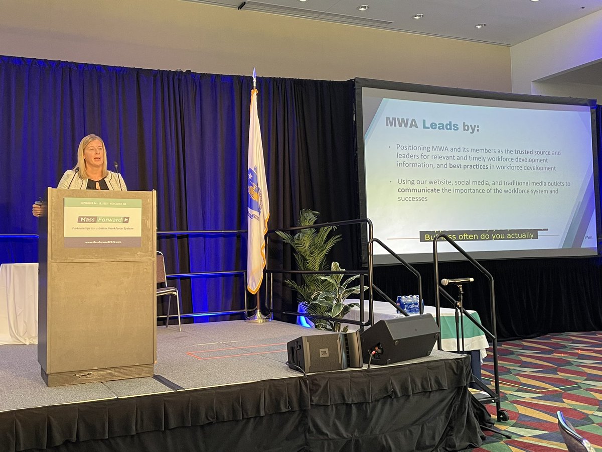 MAWorkforce's tweet photo. Tonja talks about one of our favorite parts of our job: celebrating the great work and impact #MassHire and #wkdev has on the Commonwealth. So excited for the MassHire Awards later today! #MassForward @MassLWD https://t.co/LHiL0V4Vpm