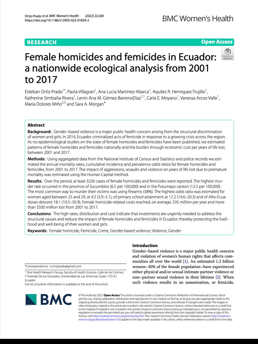 EstebanOrtizMD's tweet photo. Me estremece pensar en #MariaBelenBernal
Hace pocos meses se publicó nuestro analisis sobre Femicidios en el Ecuador como un tema de salud pública. En Ecuador más de 200 mujeres en promedio son asesinadas cada año y 3236 fueron asesinadas desde 2001-2017 https://t.co/zCcI0PaSf7