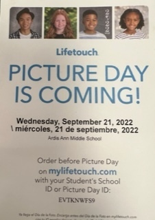 Fall Picture day! You must order before picture day to ensure picture delivery. Every child will have their picture taken for the yearbook even if you do not purchase a package online. 
Wednesday, September 21, 2022