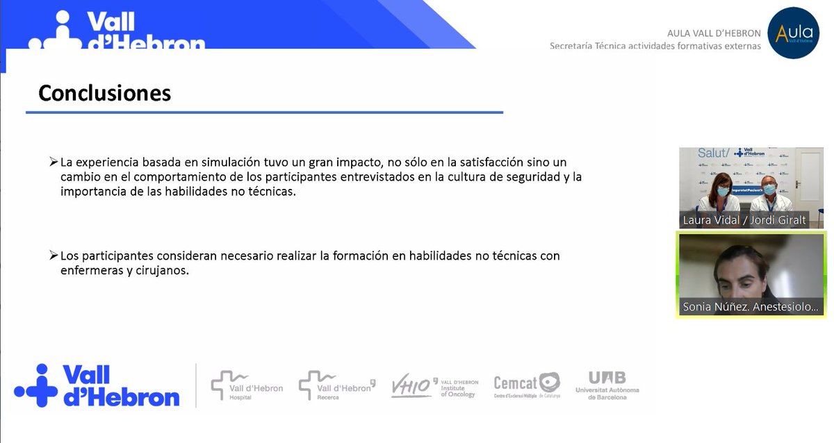vallhebron's tweet photo. La Dra. Sonia Núñez, del Servei d'Anestesiologia i Reanimació de #VallHebron, comenta que el programa de simulació basat en habilitats no tècniques dirigit a residents va tenir un gran impacte en la cultura de la seguretat #SimulacioVH #SeguretatPacientVH #WorldPatientSafetyDay https://t.co/r12kGFfw8D