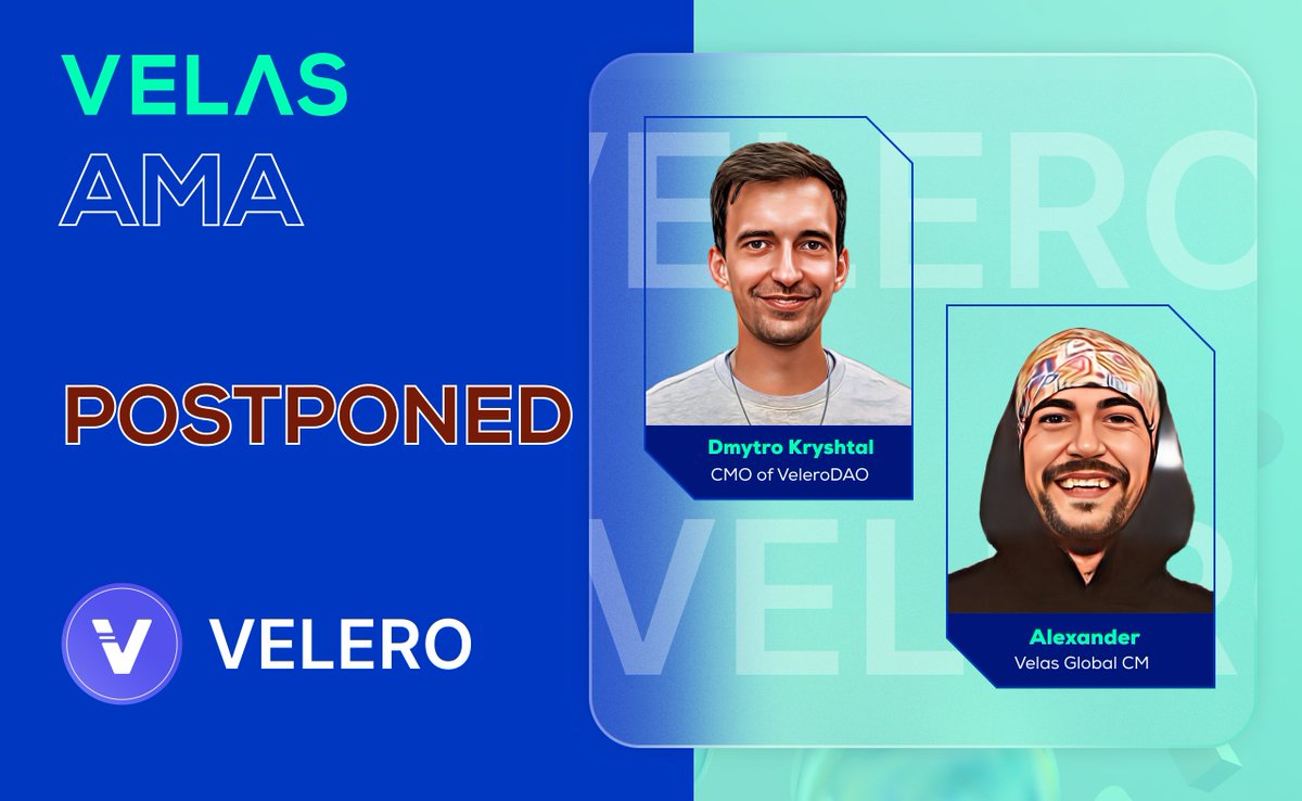 POSTPONED❌

Hi, dear community, we are sorry to postpone our AMA session for 1 week. Dmytro (@VeleroDAO) has tested positive for COVID-19 and he isn’t feeling well.

Let's wish him to get better ASAP and see you all in 1 week!

Take care💙
