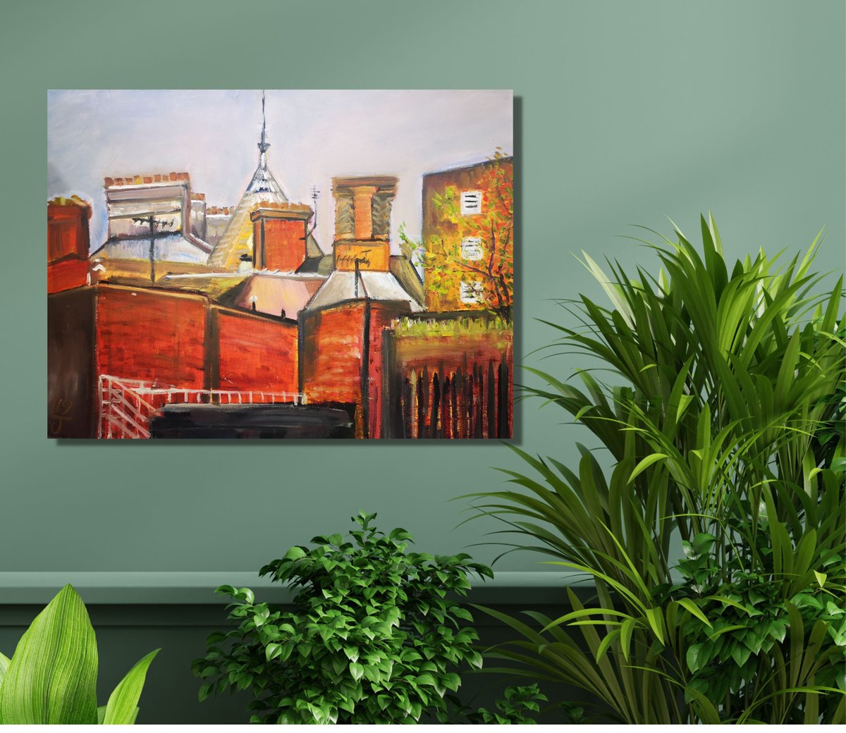 Excited to share the latest addition to my #etsy shop: Rooftops and Chimneys, Original Oil Painting, Cottagecore, Homedecor, Wrecsam, Wrexham, North Wales, Cymru etsy.me/3BK4SCk