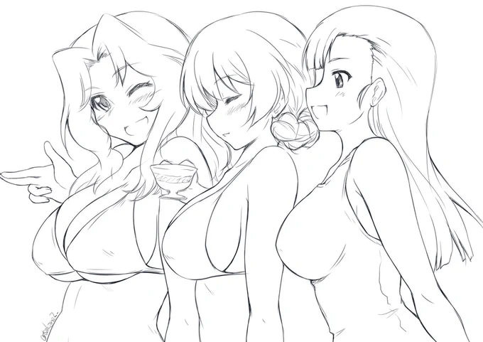 #GuP版深夜のお絵描き60分勝負
#GuP版深夜のお絵描き60分勝負_20220915 
おっぱい大きい隊長s 