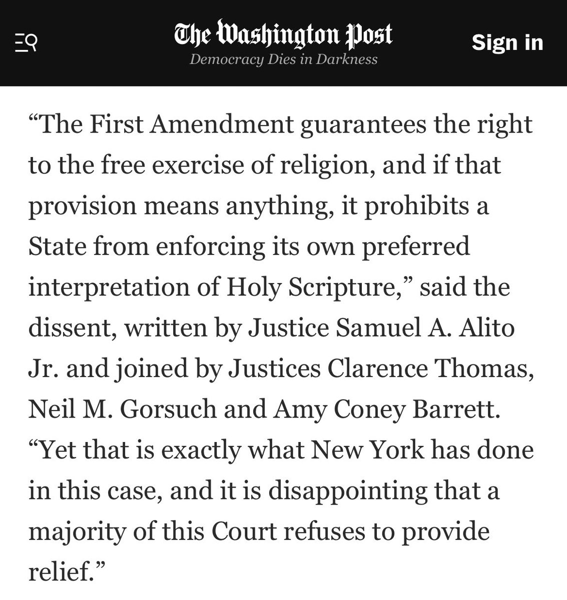 JaredHSaks's tweet photo. Can someone explain to me how this view wouldn’t then apply to, “a State enforcing its own preferred interpretation of Holy Scripture,” on abortion?

https://t.co/60wnLs09GD https://t.co/DnIMH9timO