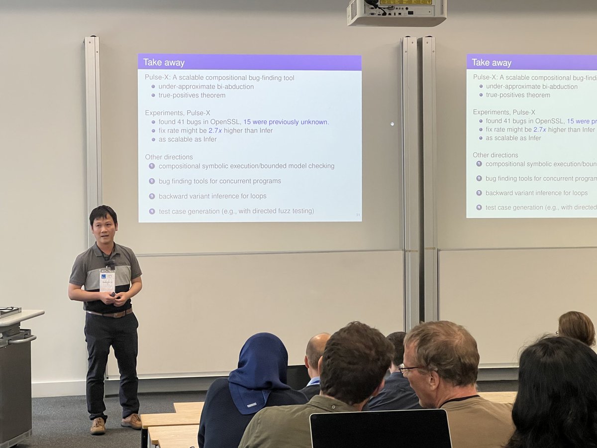 .⁦<a href="/QLocLe/">Loc Le</a>⁩ gave a great talk at the Klee workshop about our work on using incorrectness logic for bug detection in large codebases. ⁦⁦<a href="/PeterOHearn12/">Peter O'Hearn</a>⁩,⁦<a href="/HerrDreyer/">Derek Dreyer</a>⁩.