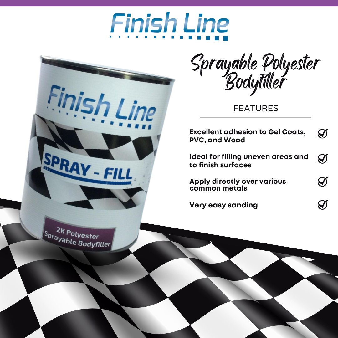 Sprayable Polyester Bodyfiller is a part of the full range of FinishLine products for Automotive Bodyshops.

#bodyfiller #automotive #autodetailing