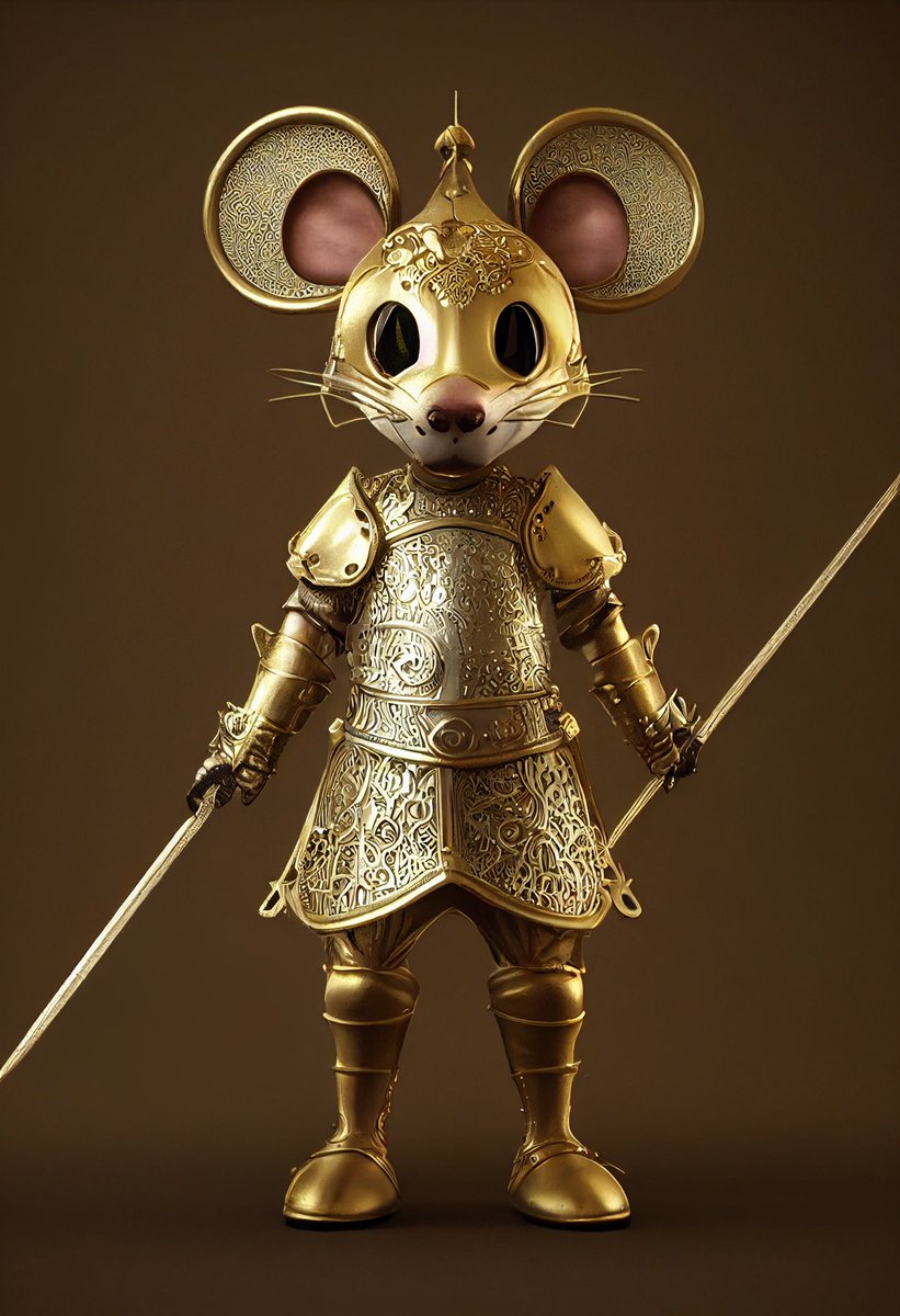 dan99ch's tweet photo. Mouse knight

Please rate this from 1 to 10.
Follow me to not miss any of my MidJourney creations.
#mouse #knight #cute #majestic #highdetails #gold #armor #armour #animal #portrait 
#midjourney #ai #midjourneyart #midjourneyai #thisisart #artoftheday #aiart #midjourneyartwork https://t.co/yzdaTzVoYQ