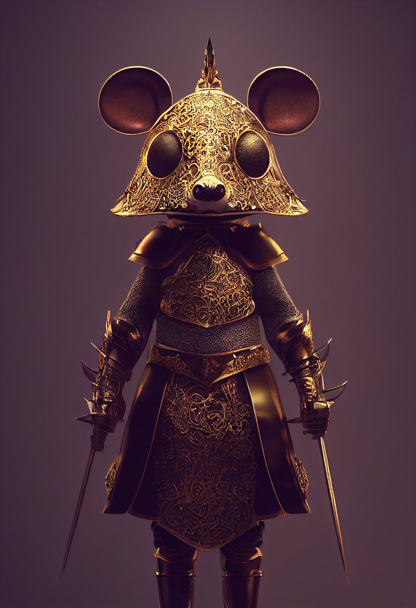 dan99ch's tweet photo. Mouse knight

Please rate this from 1 to 10.
Follow me to not miss any of my MidJourney creations.
#mouse #knight #cute #majestic #highdetails #gold #armor #armour #animal #portrait 
#midjourney #ai #midjourneyart #midjourneyai #thisisart #artoftheday #aiart #midjourneyartwork https://t.co/yzdaTzVoYQ