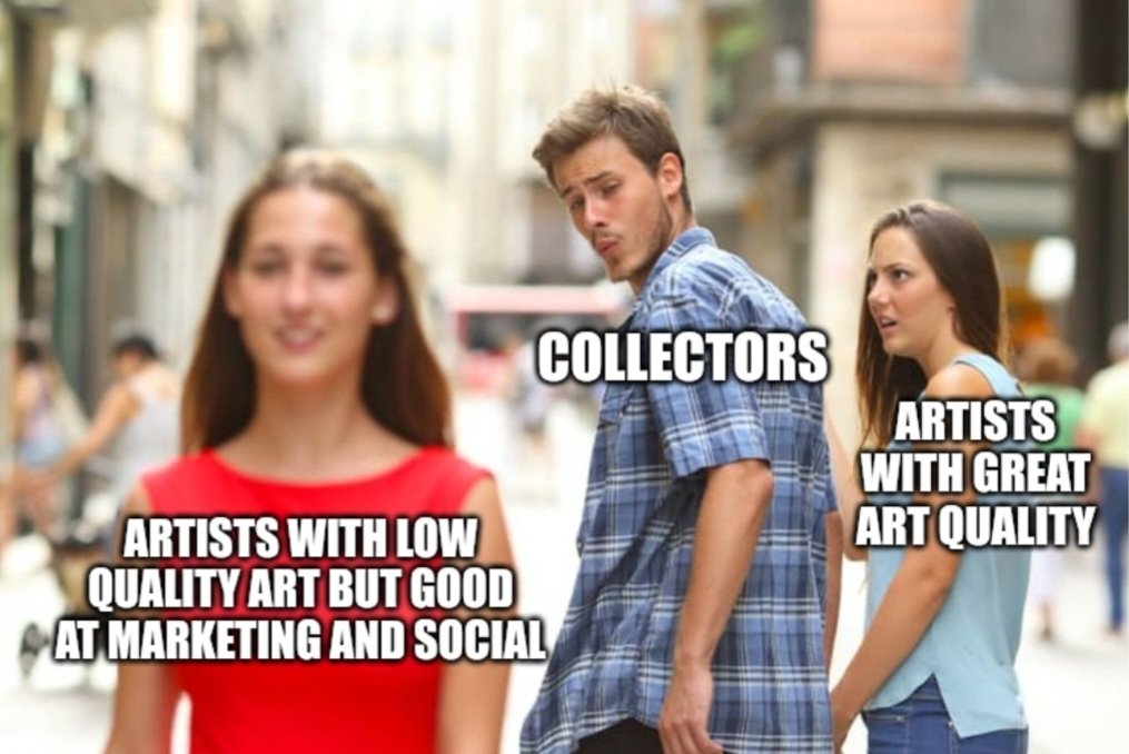 My feeling about NFT space.. We speak about art all the time but we reward too often those who are able to spend 12h a day on Twitter and not enough those who are creating art 12h a day. But shouldn't it be the 1st thing we should expect from an artist?