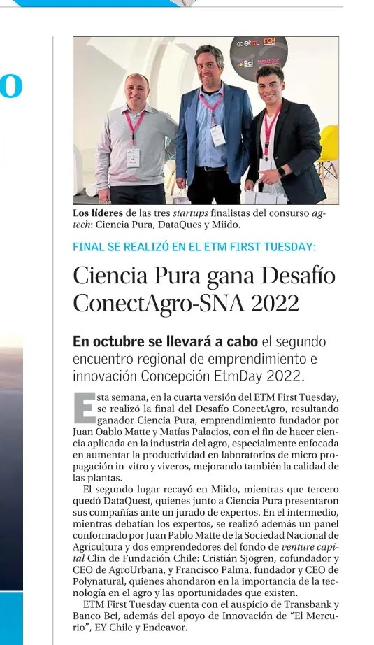 SNA_Chile's tweet photo. Revisa en @ElMercurio_cl la nota sobre la final de nuestro Desafío #Conectagro 2022. https://t.co/gqU5fGVn5M