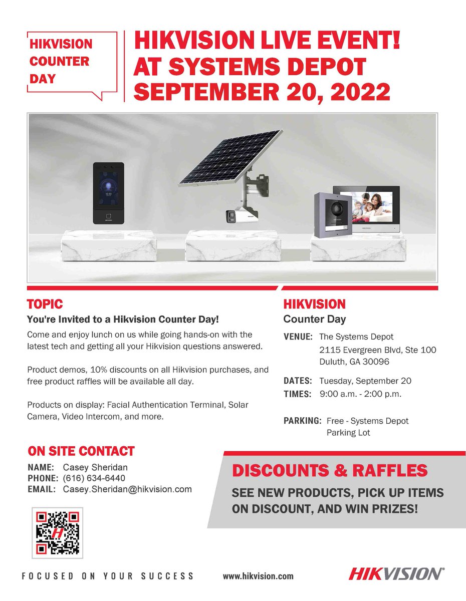 HikvisionUSAinc's tweet photo. Contact your #Hikvision Sales Representative today to reserve your spot for this limited time event at Systems Depot in Duluth, GA. Come get an exclusive firsthand look at the next evolution in security technology. Download the flyer now to learn more! #heretostay #counterdays https://t.co/sxQUR78XSh