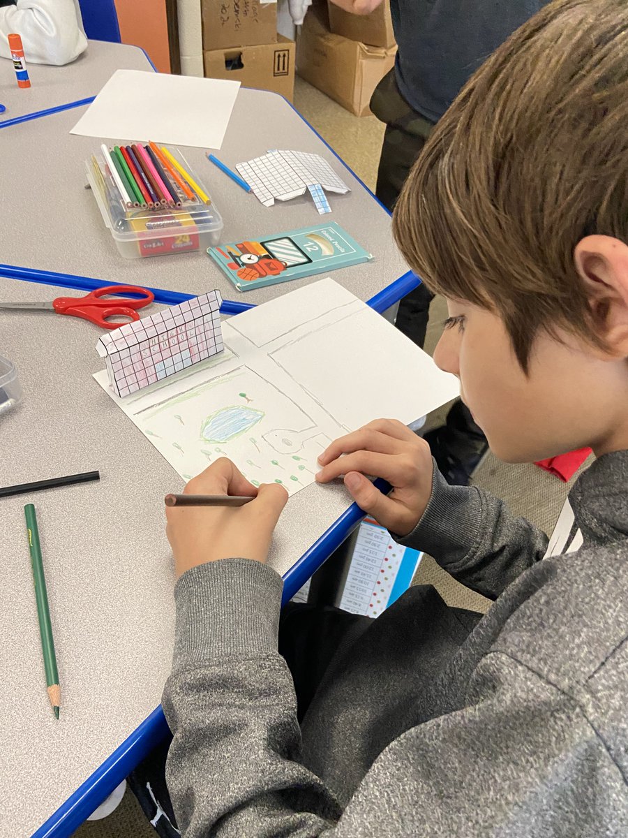 RLVillageSchool's tweet photo. The 5th graders in Ms. Demski's class are starting their Volume City projects. They're displaying their knowledge of finding volume by making buildings using volume nets.  Then, they are finding the volume of each building.  
 #116Pride #WeAreRL #mathisfun #fabulousfifthgrade https://t.co/UdejSE856h