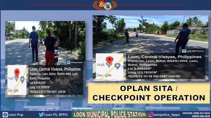 loonpsbppo's tweet photo. September 15, 2022: Loon, Bohol - Intensified OPLAN SITA/Checkpoint Operations

#lifeisbeautiful
#KaligtasanNiyoSagotKo
#TulongTulongTayo
#PNPKakampiNyo
#MKKequalsK
#TeamPNP
#TeamLoonGoodCops
#WeServeAndProtect
#PNPPATROLPLAN2030 https://t.co/jlELFSvdMr
