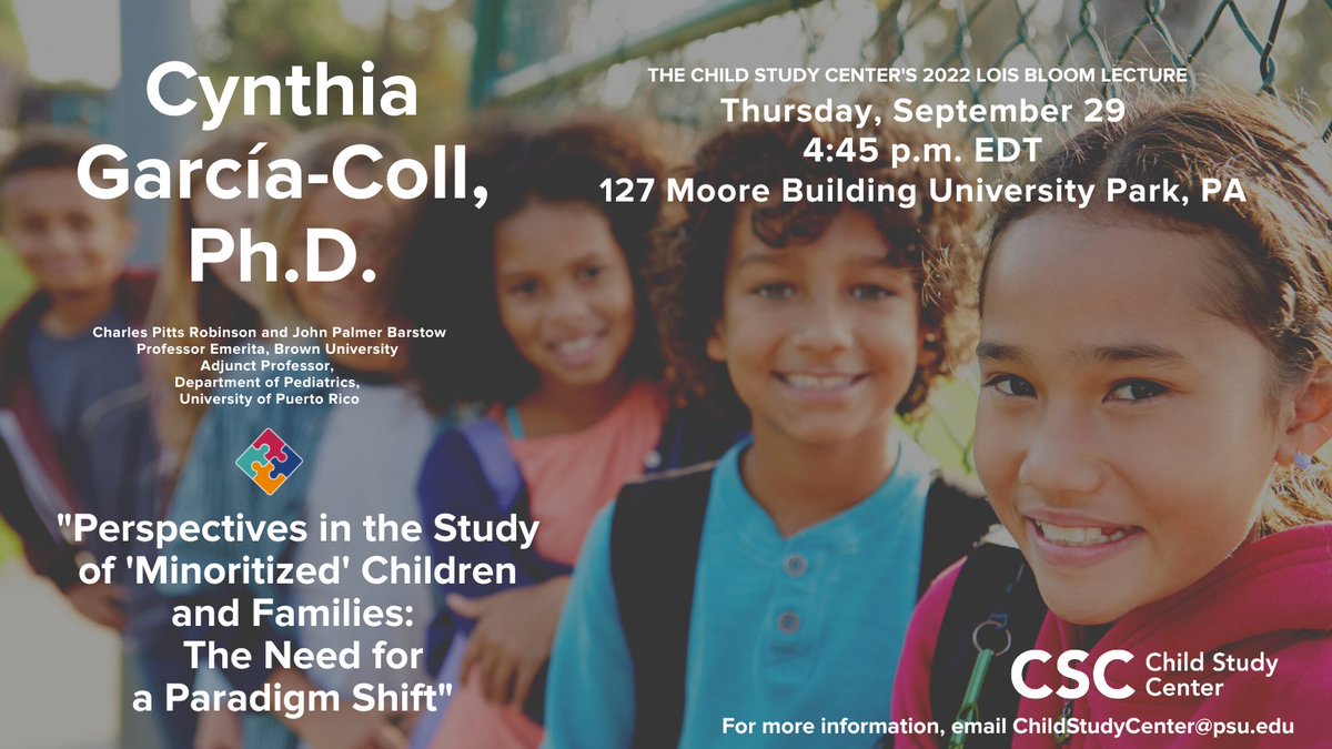 PennStateCSC's tweet photo. Please join us September 29th at 4:45 p.m. EDT. @CynthiaGarciaC9 @PSULiberalArts @PSUPsychology #DevelopmentalPsychology #DevelopmentalResearch https://t.co/32RyvEHf7E
