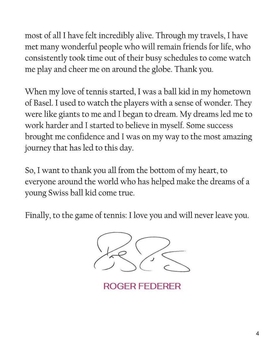 KrisBaruah's tweet photo. The end of an era. Tennis will never be the same again. 😢#RogerFederer will always be #GOAT. 
‘finally, to the game of tennis, I love you and will never leave you’ 😌 https://t.co/RHxfcr270N