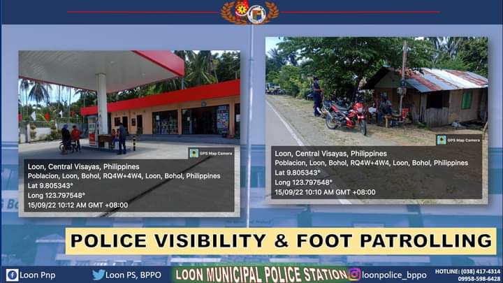 loonpsbppo's tweet photo. September 15, 2022: Loon, Bohol - Police Visibility and Patrolling

#lifeisbeautiful
#KaligtasanNiyoSagotKo
#TulongTulongTayo
#PNPKakampiNyo
#MKKequalsK
#TeamPNP
#TeamLoonGoodCops
#WeServeAndProtect
#PNPPATROLPLAN2030 https://t.co/cUdqKptDTu