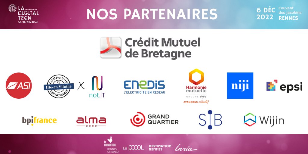 🤩 Ils nous font confiance et soutiennent la #digitalTC, le rendez-vous des acteurs de l'#innovation et de l'#entrepreneuriat en #Bretagne, qui se déroulera le 6 décembre au <a href="/LeCouventRennes/">Le Couvent Rennes</a> !
🙏 Merci à eux✨
Vous souhaitez soutenir l'événement ? 
👉 airtable.com/shr2Y8d9ePkMcD…
