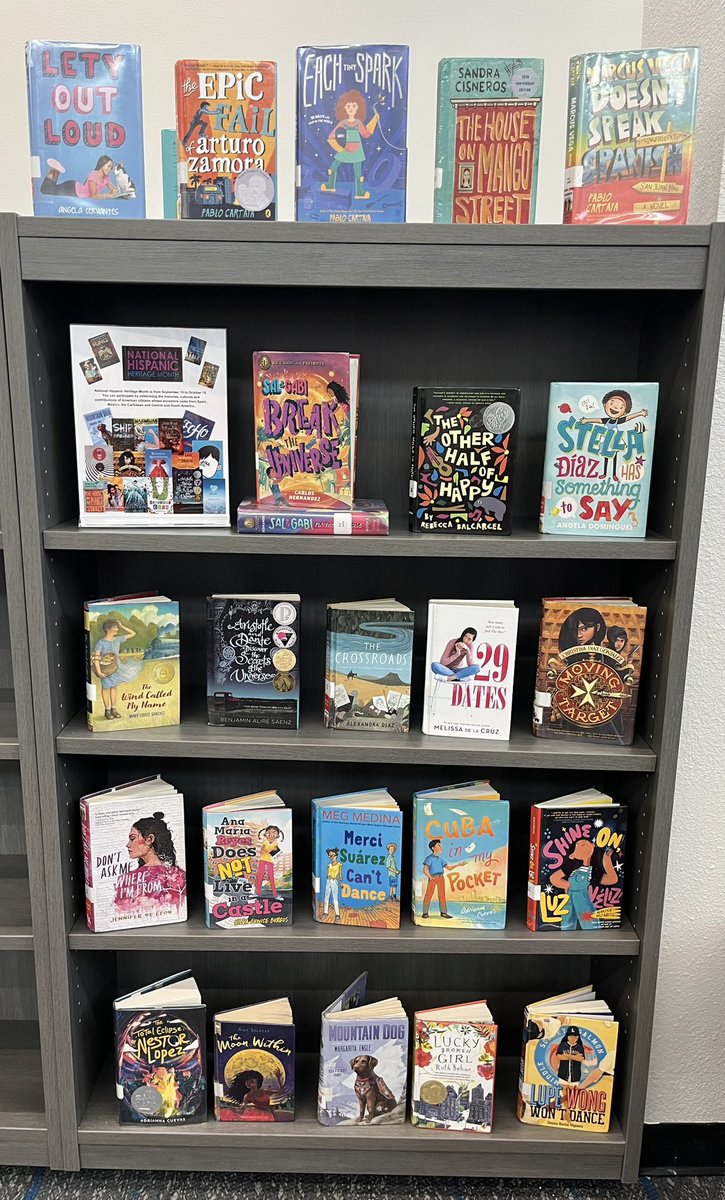 ReadAtTheViv's tweet photo. Today marks the beginning of Hispanic Heritage Month, a time to recognize the achievements &amp; contributions of Hispanic Americans who have inspired others. Come check out our book display! #CFBLibraries #RowTheBoatVF @vivianfieldms https://t.co/fVUpT4phtP