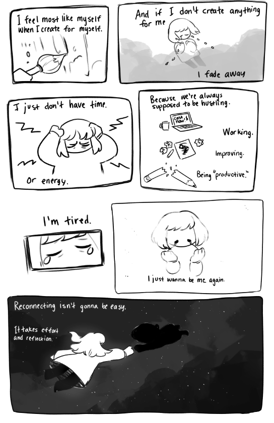 doing some spontaneous journaling with comics helps me sort through thoughts and emotions. I haven't felt like a "comic artist", despite working on multiple comics, because getting to a final piece can be so slow. but I liked how these full pages turned out