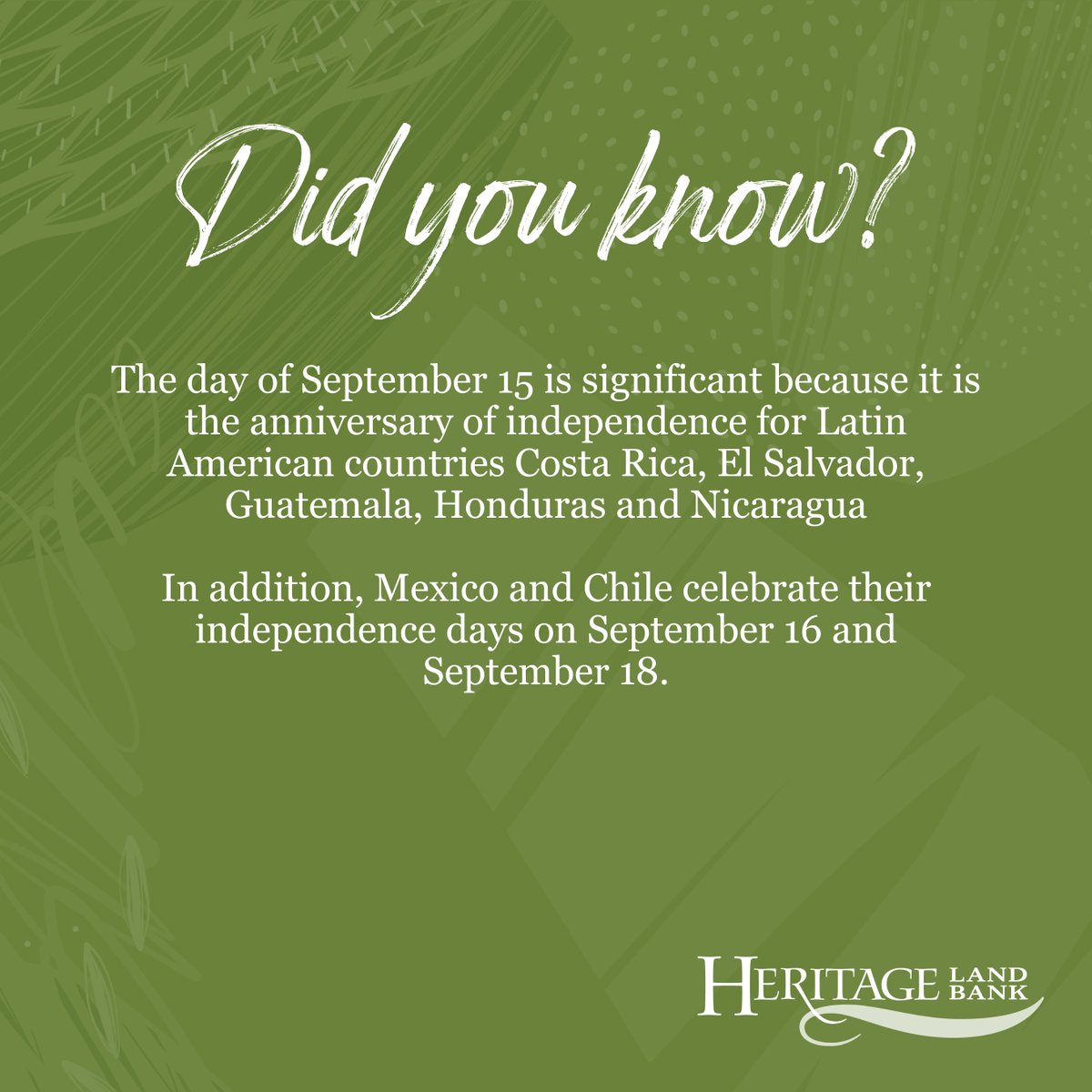 September 15 through October 15 is #HispanicHeritageMonth. We want to acknowledge and celebrate the contributions the U.S. Hispanic community has made to advancing our nation's economic and agricultural growth. Thank you for all you do!