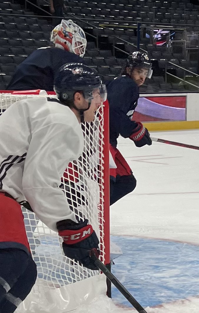 No need to photo shop anymore. Johnny Gaudreau skates with his new #CBJ teammates for the first time today.