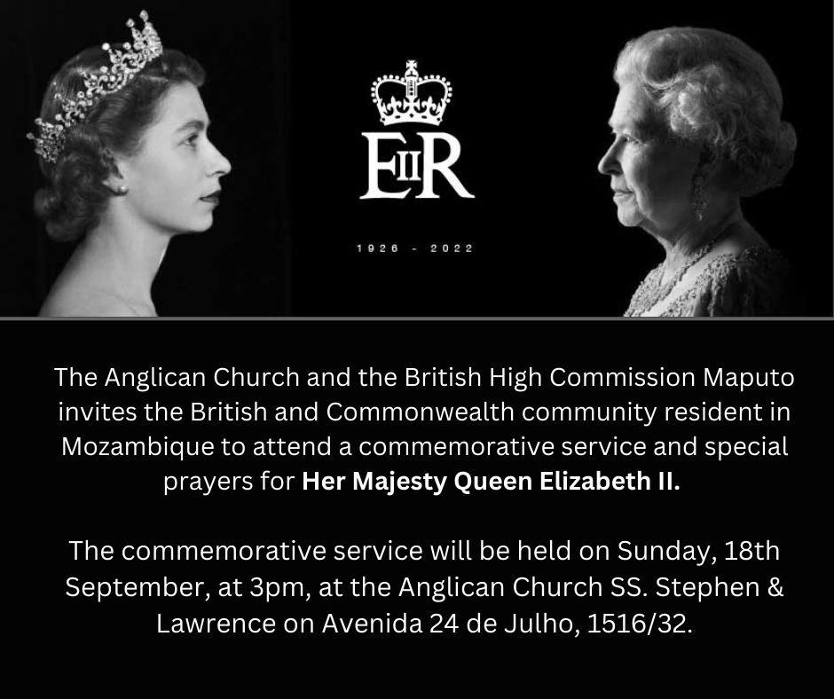 Please join us on Sunday at 3pm for a special commemorative service for #HMTheQueen <a href="/UKinMozambique/">UK in Mozambique 🇬🇧🇲🇿</a>